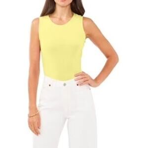 Vince Camuto Women's Sleeveless Back Keyhole Split Hem Top Bright Lemon Yellow